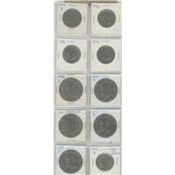 Lot Of 10 U.S Half Dollars & Dollars. Includes 4 Kennedy Half Dollars 1971D, 1972, 1976, 1979: 5 Eis