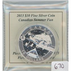 2013 Canadian Summer Fun $10. .9999 pure silver. Only 34,867 sold. In hard plastic case. Proof.