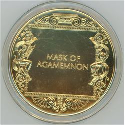 Mask of Agamemnon. From the Ancient Greece medals series. A beautiful gold-plated bronze medal measu
