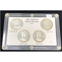 Set of 4 1965 Canadian Silver Dollar Types: Type 1: Small Beads, Pointed 5; Type 2: Small Beads, Blu