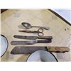 Image 4 : lot of enamel pots, bowl, knives, etc