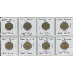 8 Great Britain Three Pence Coins