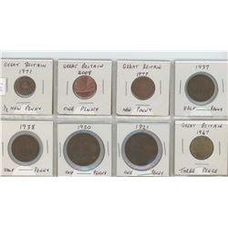 8 Great Britain Coins - Various Denominations