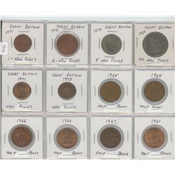 12 Great Britain Coins - Various Denominations