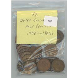 50 Queen Elizabeth 11 Half Pennies - 1950s & 1960s