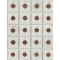 One Sheet of Canadian One Cent Coins - Various Dates