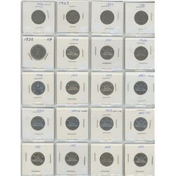 One Sheet of Canadian Five Cent Coins - Various Dates