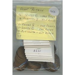 48 Great Britain Coins - Half Penny & One Penny