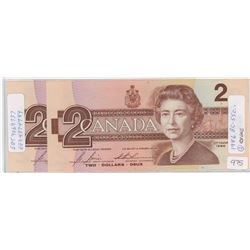 Two 1986 Canadian Two Dollar Bills - CHUNC