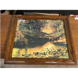 23"x19" Picture Of Nature Signed By "Harley" Wooden Frame