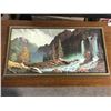 Image 1 : 25"x13" Framed Painting of Waterfall + Forest