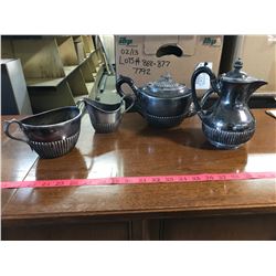 silver plated teapot + creamer sugar + etc.