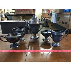 silver teapot, cream & sugars (no lids)