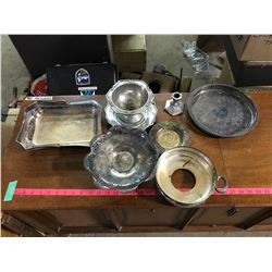 lot of silver plated ashtrays, candy dish, etc.