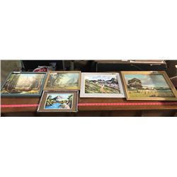 4 paintings + 1 picture of the mountains