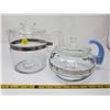 Image 1 : Pyrex flamewear coffee pot & blue glass tea pot with delphite blue handle