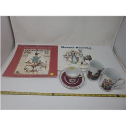 Mosa Holland Maastericht tea cup - 24Kt trim, 2 Norman Rockwell coffee mugs & frameable calendar
