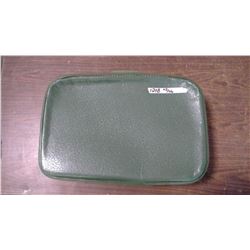 Green Suitcase Filled with Advertising Hats