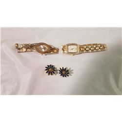 Lot 2 Watches & Pair Ear Rings