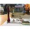 Image 3 : lot of glassware red art glass vase + collectibles