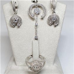 Silver Cubic Zirconia Ring,Earrings,Pendant Set (~Size 7)(Ring is resizable for $40) (~weight 12.5g)