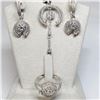 Image 1 : Silver Cubic Zirconia Ring,Earrings,Pendant Set (~Size 7)(Ring is resizable for $40) (~weight 12.5g)