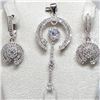 Image 5 : Silver Cubic Zirconia Ring,Earrings,Pendant Set (~Size 7)(Ring is resizable for $40) (~weight 12.5g)