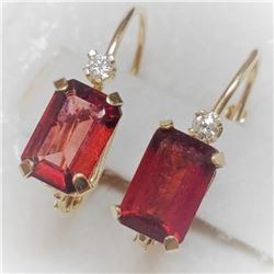 14K Yellow Gold Garnet(1.55ct) Diamond(0.03ct) Earrings, Made in Canada, Suggested Retail Value $400