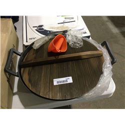 Nutrichef Cast Iron Stir Fry Pan with Wooden Lid