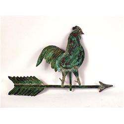 A COPPER AND ZINC ROOSTER FORM WEATHER VANE