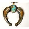 Image 3 : AN OLD NAVAJO HAND WROUGHT SILVER AND TURQUOISE SQUASH BLOSSOM NECKLACE