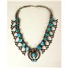 Image 2 : AN OLD NAVAJO HAND WROUGHT SILVER AND TURQUOISE SQUASH BLOSSOM NECKLACE