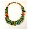 Image 1 : AN OLD NAVAJO HAND CUT AND POLISHED TURQUOISE AND CORAL SLAB NUGGET NECKLACE