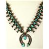 Image 2 : AN OLD NAVAJO HAND WROUGHT SILVER AND TURQUOISE SQUASH BLOSSOM NECKLACE