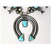 Image 3 : AN OLD NAVAJO HAND WROUGHT SILVER AND TURQUOISE SQUASH BLOSSOM NECKLACE