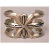 Image 1 : AN OLD SIGNED NAVAJO HAND WROUGHT SILVER SAND CAST CUFF BRACELET