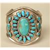 Image 1 : AN OLD HEAVY NAVAJO HAND WROUGHT SILVER AND TURQUOISE CUFF BRACELET