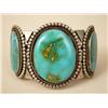 Image 1 : AN OLD HEAVY NAVAJO SILVER AND TURQUOISE THREE STONE CUFF BRACELET