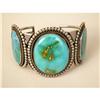 Image 2 : AN OLD HEAVY NAVAJO SILVER AND TURQUOISE THREE STONE CUFF BRACELET