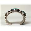 Image 5 : AN OLD PAWN EXTREMELY HEAVY NAVAJO HAND WROUGHT SILVER AND TURQUOISE THREE STONE CUFF BRACELET