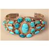 Image 2 : AN OLD PAWN HEAVY NAVAJO HAND WROUGHT SILVER AND TURQUOISE CUFF BRACELET
