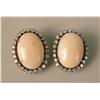 Image 1 : A PAIR OF WHITE GOLD OVAL ANGEL SKIN CORAL AND DIAMOND EAR CLIPS