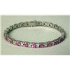 Image 2 : AN 18K WHITE GOLD DIAMOND AND PINK SAPPHIRE TENNIS BRACELET