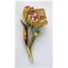 Image 2 : A CARTIER, FRANCE 18K YELLOW GOLD, DIAMOND, AND RUBY FLORA FORM BROOCH