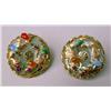 Image 2 : A PAIR OF 14K YELLOW GOLD JADE OPAL AND CORAL CHINESE MOTIF EAR CLIPS WITH MATCHING PENDANT
