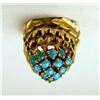 Image 2 : A 14K YELLOW GOLD AND TURQUOISE BEADED FLOWER BUD FORM RING
