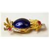 Image 2 : AN 18K YELLOW AND WHITE GOLD, DIAMOND, RUBY, AND COBALT ENAMEL EAGLE FORM BROOCH