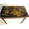Image 2 : A REGENCY STYLE TURNED BEECHWOOD ONE DRAWER TABLE WITH BLACK LACQUERED CHINESE TOP