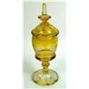 Image 2 : A PAIR OF ETCHED BOHEMIAN AMBER GLASS COVERED URNS