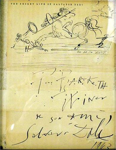 A FRAMED SALVADOR DALI PEN AND INK DRAWING AS PART OF A PERSONAL HAND ...